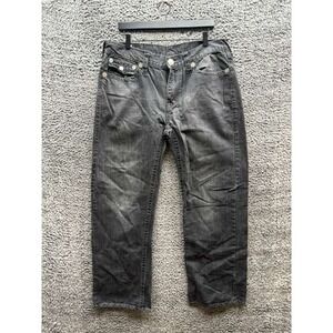 True Religion Ricky Relaxed Straight Distressed Denim Jeans Black Mens Size‎ 38